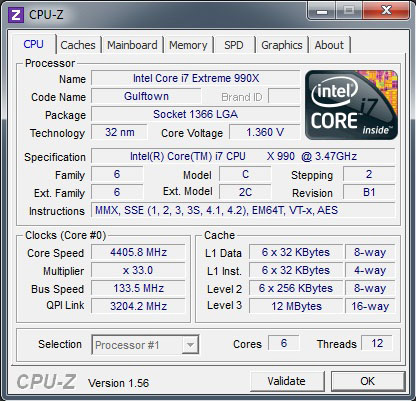 CPU-Z i7-990X Overclock