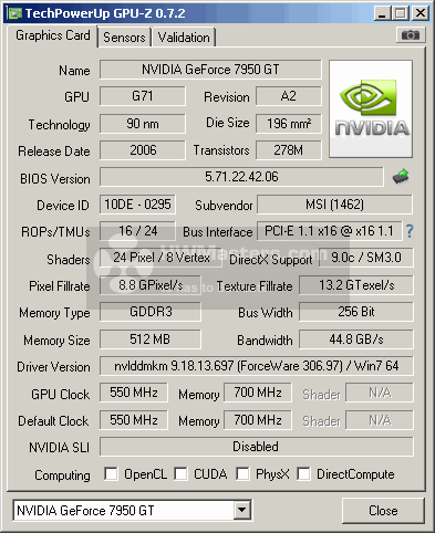 MSI 7950GT GPU-z