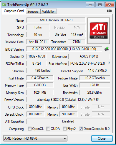 Radeon HD 6570 With ASUS BIOS 6670 DDR3