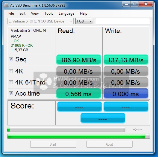 Verbatim Store n Go VX 400 128 GB AS SSD Benchmark