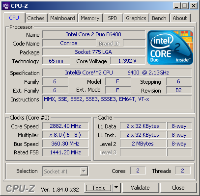 Core 2 Duo E6400 AsRock 775Dual-VSTA OC CPU-z