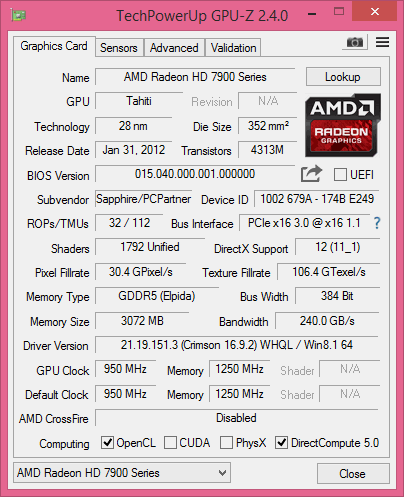 Sapphire HD 7950 No Boost